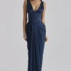 Angeline Navy Satin Korsetter Maxi Kjoler