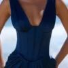 Angeline Navy Satin Korsetter Maxi Kjoler