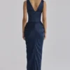 Angeline Navy Satin Korsetter Maxi Kjoler