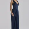 Angeline Navy Satin Korsetter Maxi Kjoler