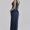 Angeline Navy Satin Korsetter Maxi Kjoler
