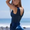 Angeline Navy Satin Korsetter Maxi Kjoler
