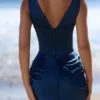 Angeline Navy Satin Korsetter Maxi Kjoler