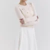 Anjou kremfarget cardigan i lammeull med rosebroderi
