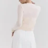 Anjou kremfarget cardigan i lammeull med rosebroderi
