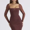 Anouk Mocha Mesh langermet minikjole