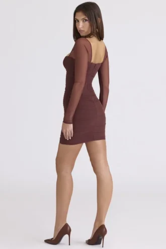 Anouk Mocha Mesh langermet minikjole