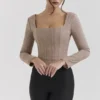 Antonia brun korsetter-top med puppytooth-mønster