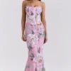 Antonina rosa blomstermønstret korsett-maxidress