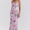 Antonina rosa blomstermønstret korsett-maxidress