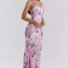 Antonina rosa blomstermønstret korsett-maxidress