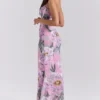 Antonina rosa blomstermønstret korsett-maxidress