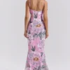 Antonina rosa blomstermønstret korsett-maxidress