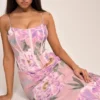 Antonina rosa blomstermønstret korsett-maxidress
