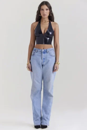 Ariadne svart latex halterneck-top