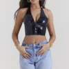 Ariadne svart latex halterneck-top