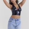 Ariadne svart latex halterneck-top