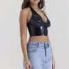 Ariadne svart latex halterneck-top