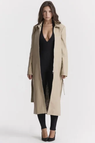 Ariel beige vegansk skinn-kåpe