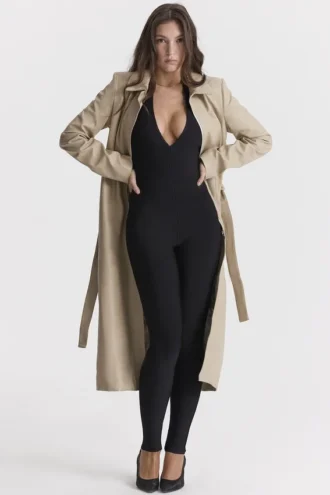 Ariel beige vegansk skinn-kåpe