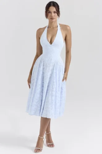 Arietta Bluebell blomsterjacquard halterneck midikjole