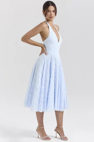 Arietta Bluebell blomsterjacquard halterneck midikjole
