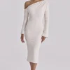 Arista Vintage Ivory Draped Crepe One Shoulder Midi Kjoler