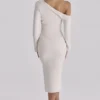 Arista Vintage Ivory Draped Crepe One Shoulder Midi Kjoler