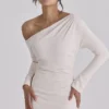 Arista Vintage Ivory Draped Crepe One Shoulder Midi Kjoler