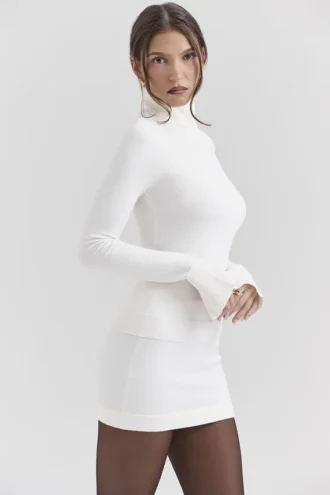 Asher Ivory Cashmere Mini Skjørt