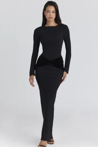 Athena svart langermet maxi-kjol i crepe-jersey