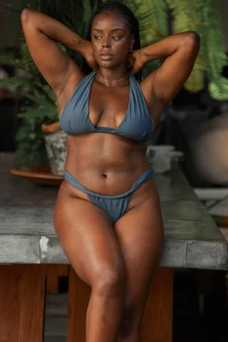 Athens Deep Blue Gathered High Leg Bikinier