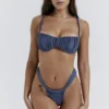 Athens Deep Blue Gathered High Leg Bikinier