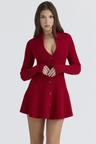 Aubrey rød minikjole i ren ny ull Cardigan