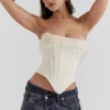 Aubrie Vintage kremfarget satinkorsetter med dekor