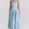 Audrey Tuscan Blue Strapless Midi Sommerkjoler