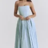 Audrey Tuscan Blue Strapless Midi Sommerkjoler