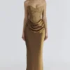 Aurelia bronsebrokade satenkorsetter-maxidress