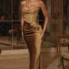 Aurelia bronsebrokade satenkorsetter-maxidress