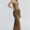 Aurelia bronsebrokade satenkorsetter-maxidress