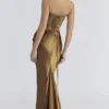 Aurelia bronsebrokade satenkorsetter-maxidress