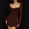 Baby Chocolate Chiffon Cutout Halter Mini Kjoler
