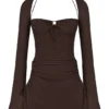 Baby Chocolate Chiffon Cutout Halter Mini Kjoler
