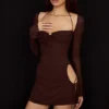 Baby Chocolate Chiffon Cutout Halter Mini Kjoler