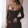Baby Chocolate Chiffon Cutout Halter Mini Kjoler