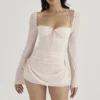 Baby Pink Quartz Chiffon Cutout Halter Mini Kjoler