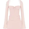 Baby Pink Quartz Chiffon Cutout Halter Mini Kjoler