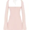 Baby Pink Quartz Chiffon Cutout Halter Mini Kjoler