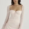 Baby Pink Quartz Chiffon Cutout Halter Mini Kjoler