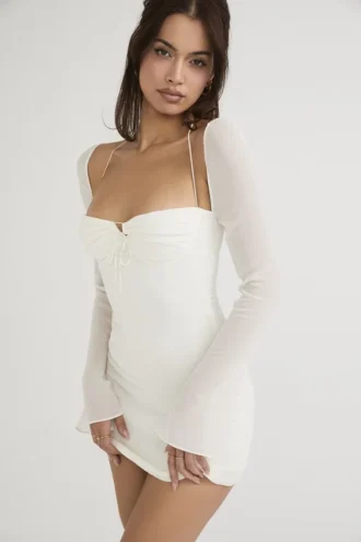Babydoll Ivory Chiffon Halter Mini Kjoler